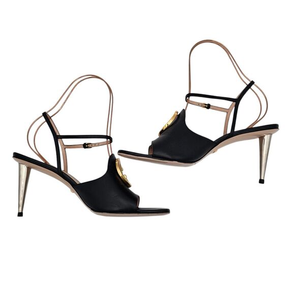 Gucci GG Blondie Heel Sandal Size 40.5 US 10.5 Black Leather Square Open Toe - Picture 4 of 12